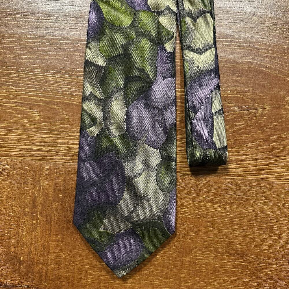 Vintage 80s Hugo Boss Neck Tie 56" Green Abstract Floral Water Color Silk Italy